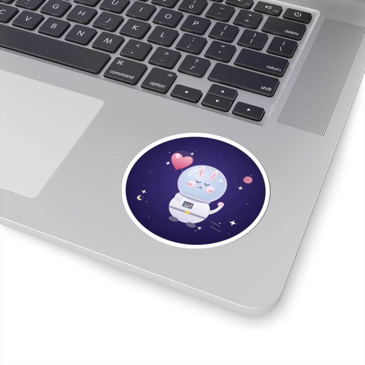Cute Astronaut Bunny Sticker — Space Rabbit Kiss-Cut Decal (Heart & Stars)