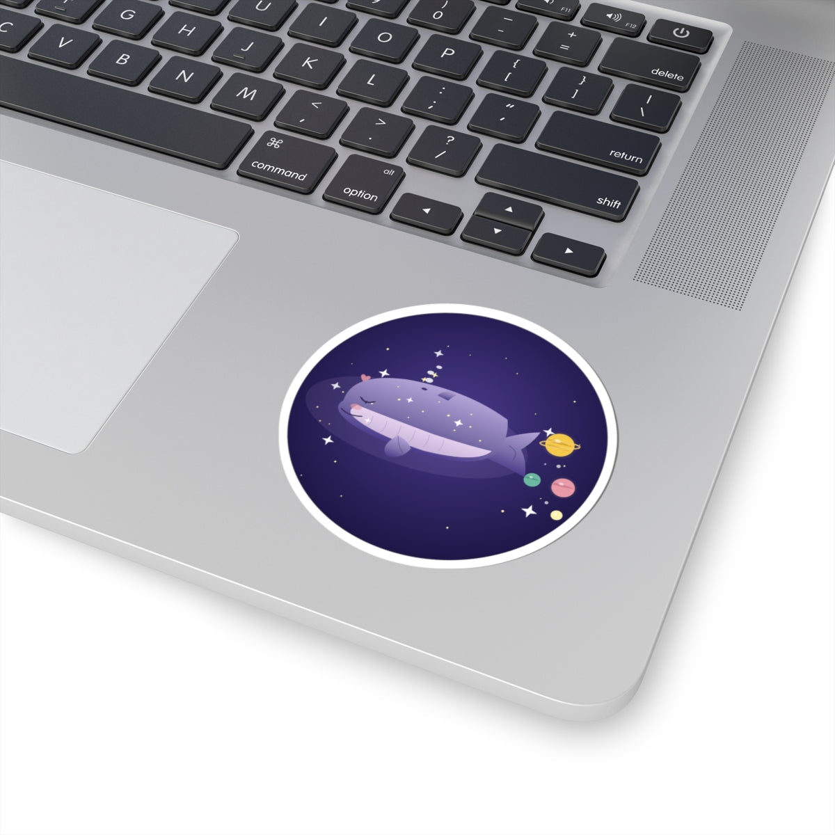 Space Whale Kiss-Cut Sticker — Cute Galaxy Laptop Decal