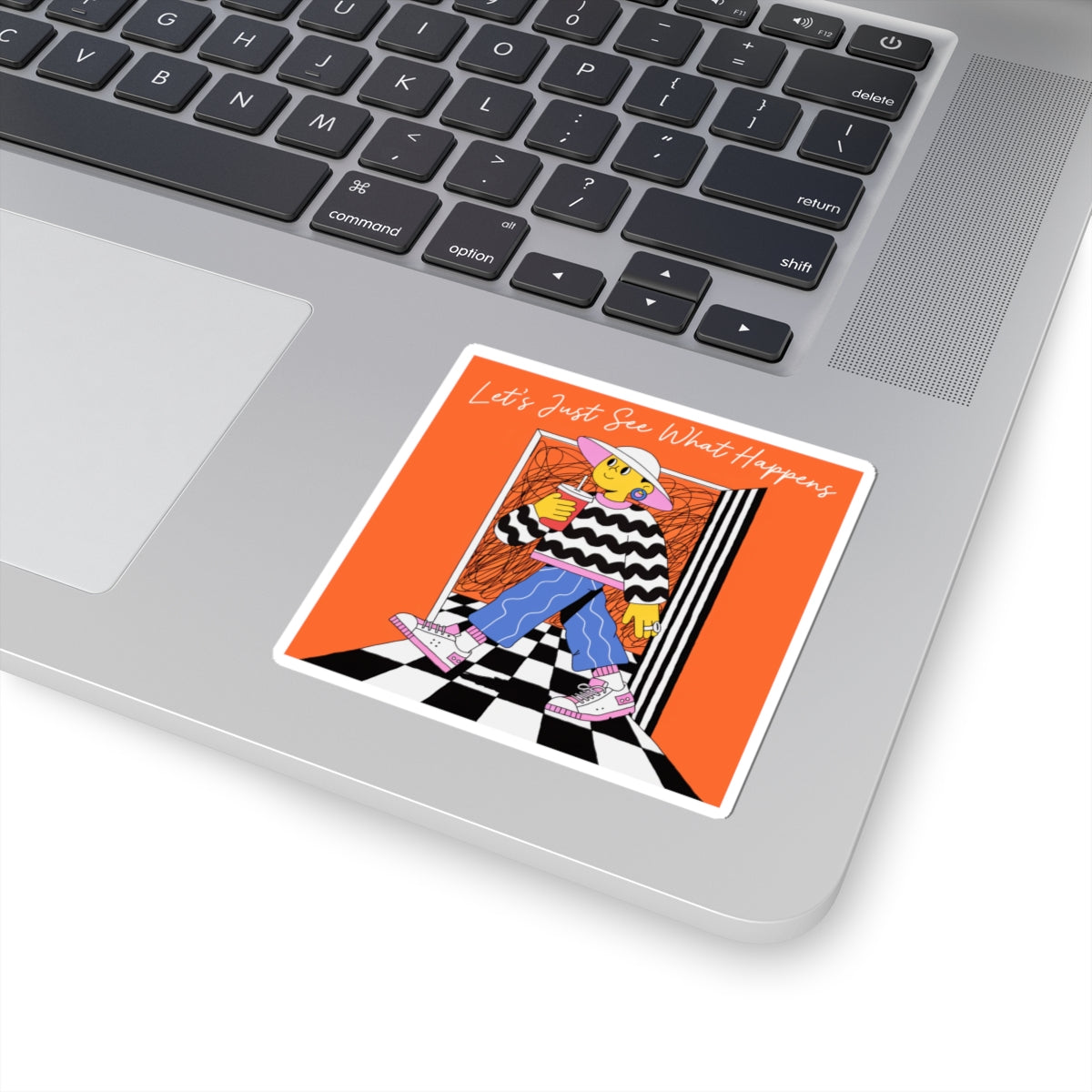 Sticker — “Let’s Just See What Happens” Colorful Retro Character Kiss-Cut Sticker