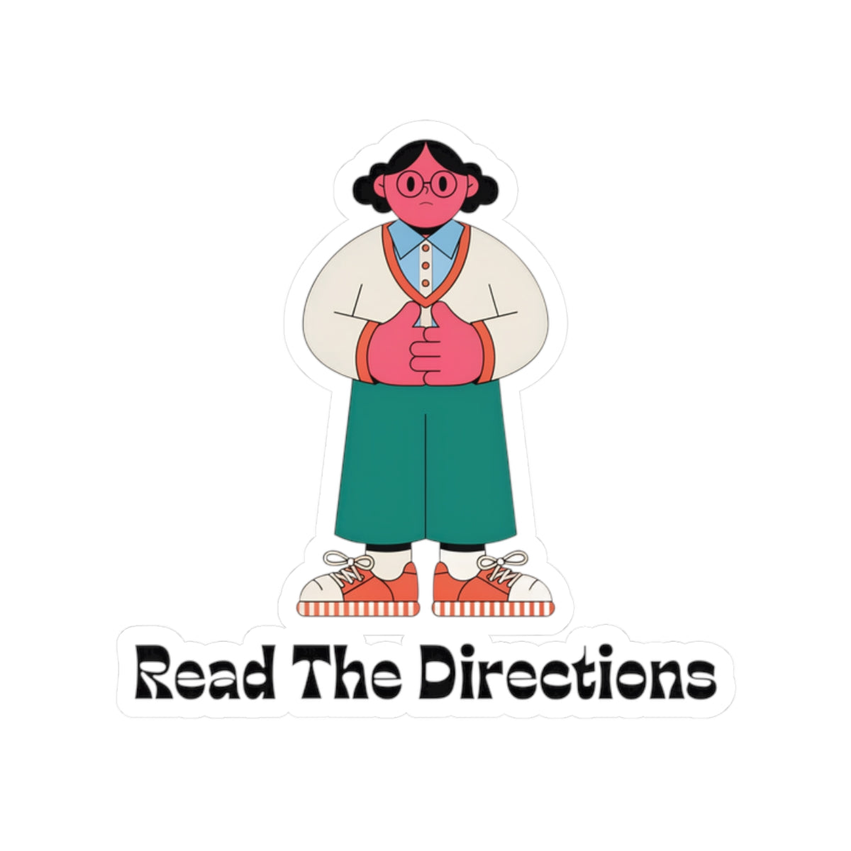 Read The Directions Sticker — Cute Instructional Character Kiss-Cut Sticker for Laptops & Notebooks