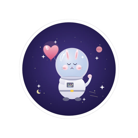 Cute Astronaut Bunny Sticker — Space Rabbit Kiss-Cut Decal (Heart & Stars)
