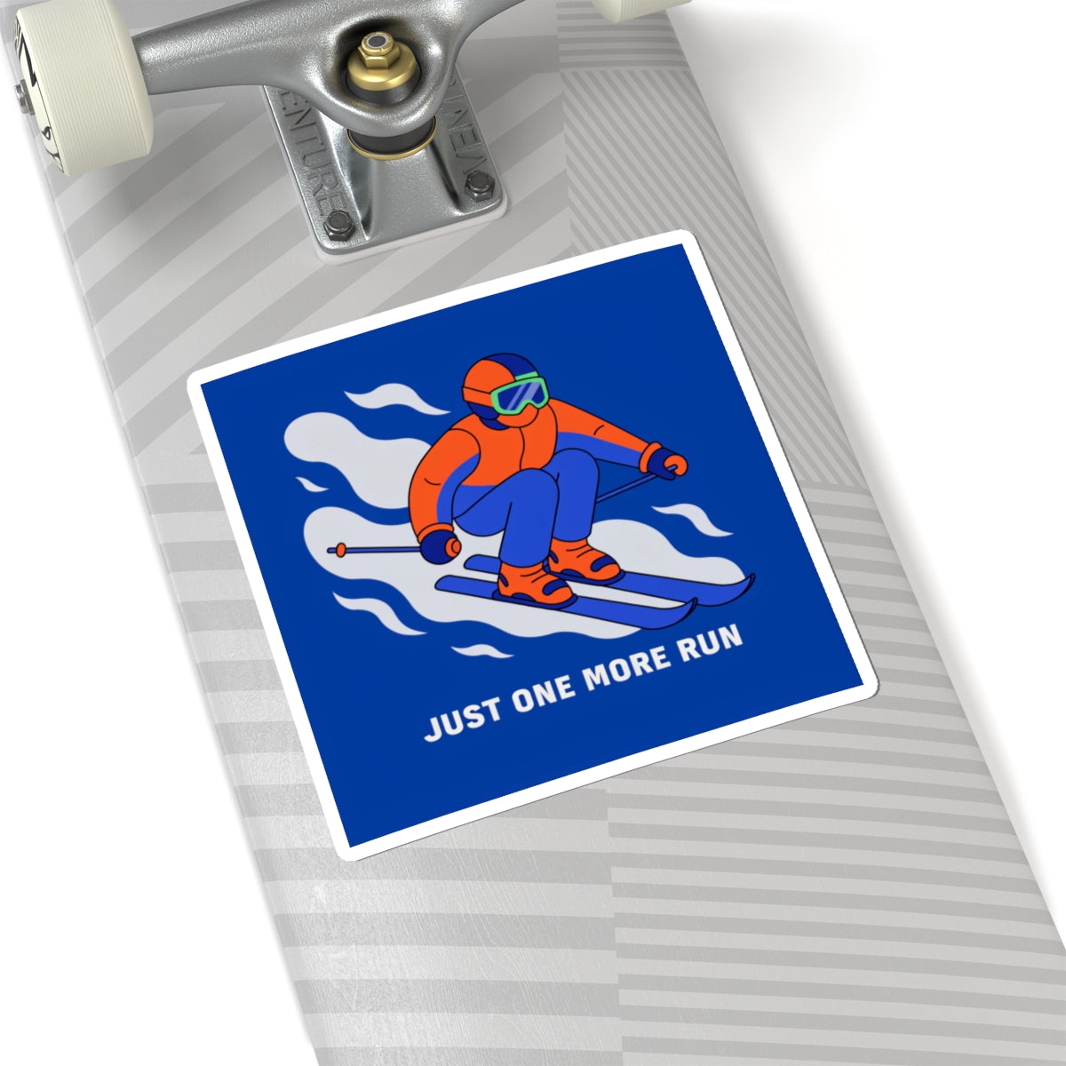 Skiing Sticker — "Just One More Run" Kiss-Cut Winter Sports Decal