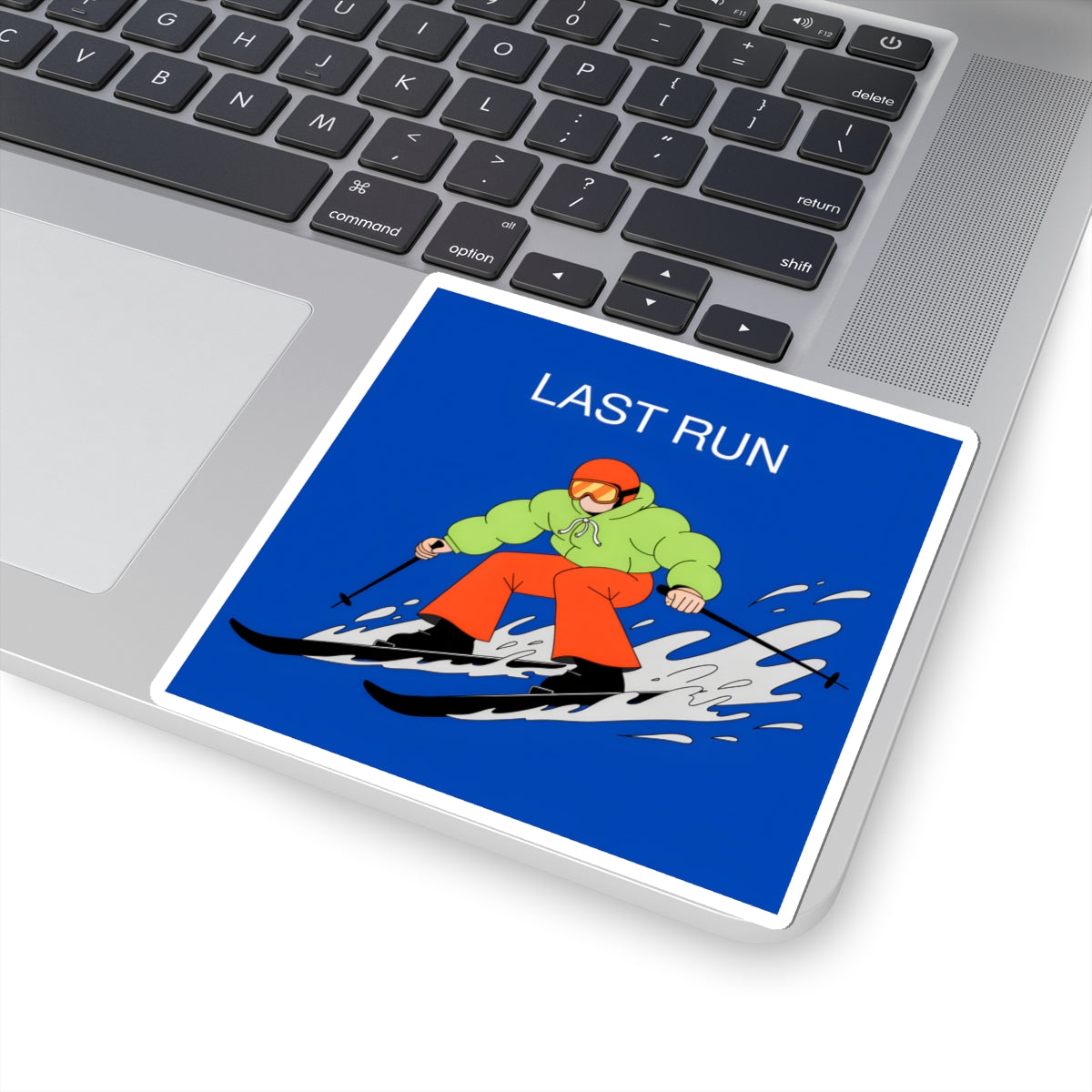 Ski 'Last Run' Kiss-Cut Sticker — Retro Skier Decal for Snow Sports Fans