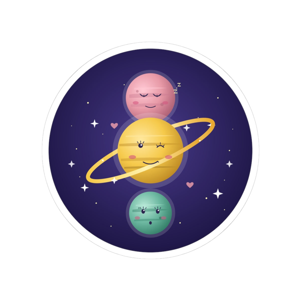 Cute Sleeping Planet Sticker — Kawaii Solar System Kiss-Cut Sticker