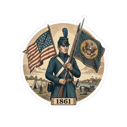 Civil War Soldier Sticker — 1861 Union Infantry Vintage Flag Decal