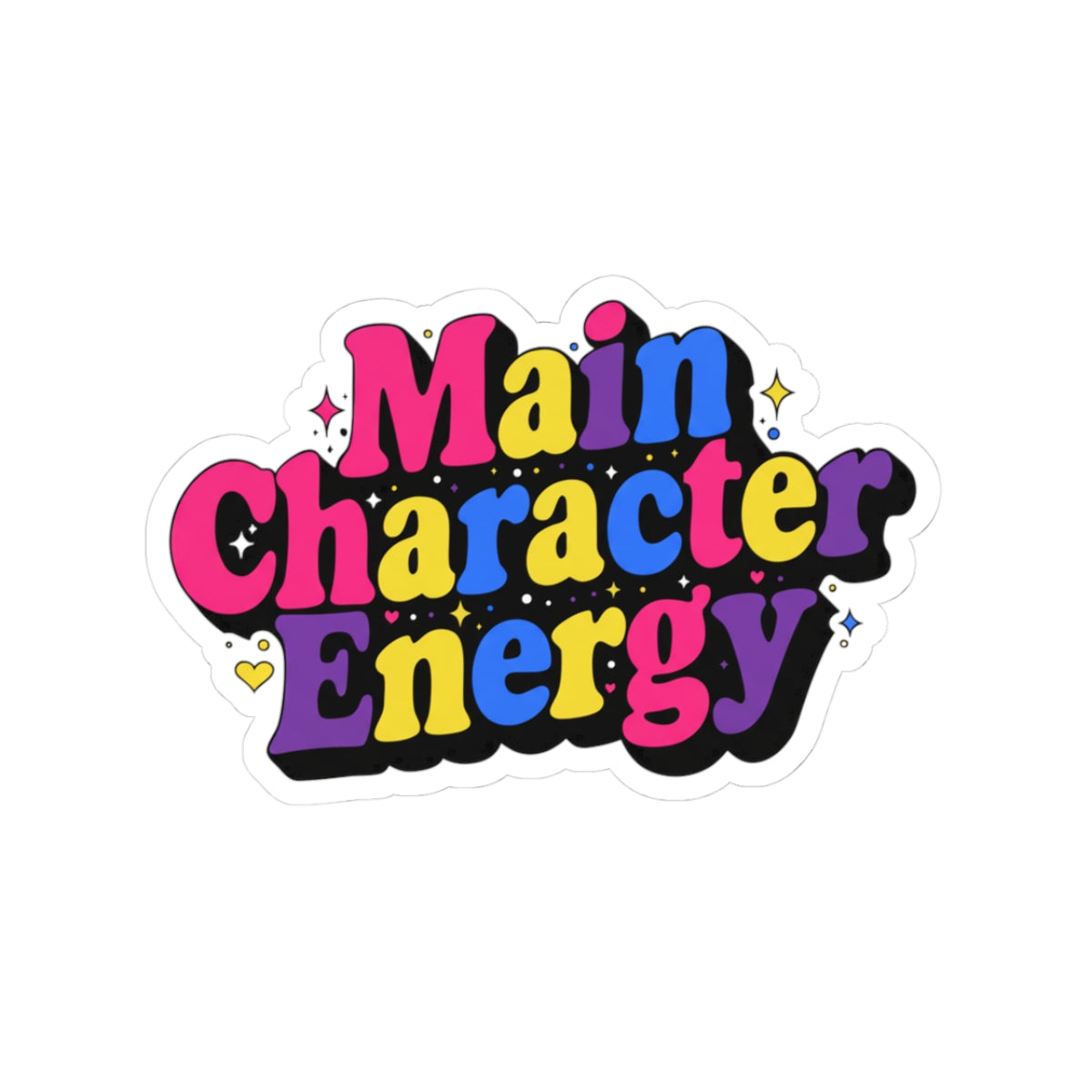 Main Character Energy Kiss-Cut Sticker — Colorful Retro Badge for Laptops & Journals