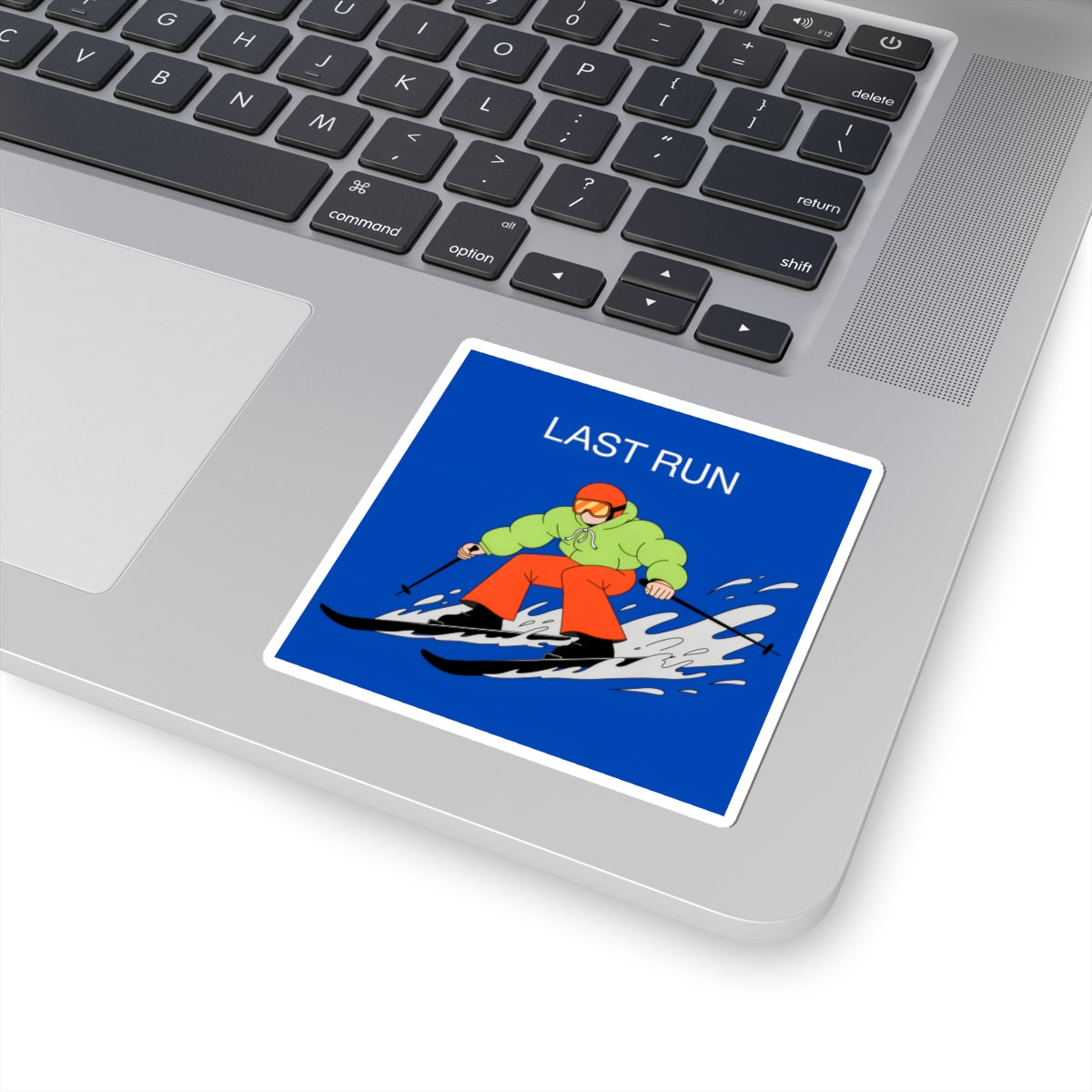 Ski 'Last Run' Kiss-Cut Sticker — Retro Skier Decal for Snow Sports Fans