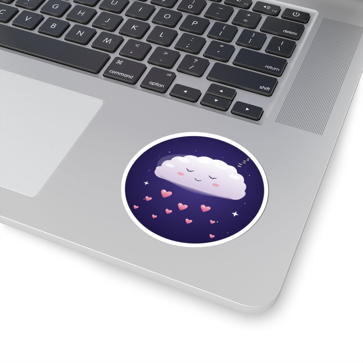 Sleeping Cloud Kiss-Cut Sticker — Cute Heart Rain Laptop Decal