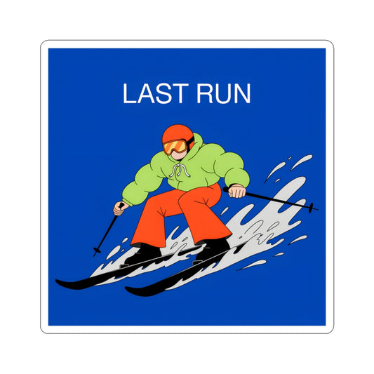 Ski 'Last Run' Kiss-Cut Sticker — Retro Skier Decal for Snow Sports Fans