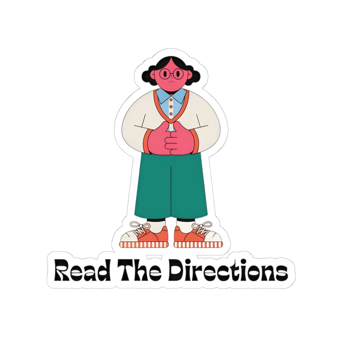 Read The Directions Sticker — Cute Instructional Character Kiss-Cut Sticker for Laptops & Notebooks