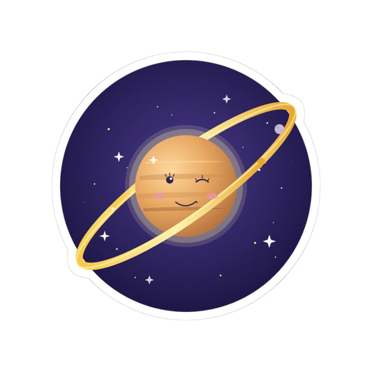 Planet Saturn Wink Sticker — Cute Space Laptop Vinyl Kiss-Cut Sticker