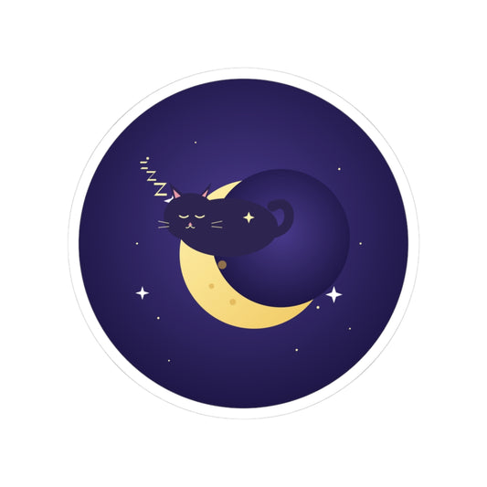 Sleeping Moon Cat Sticker — Cute Night Sky Kiss-Cut Vinyl