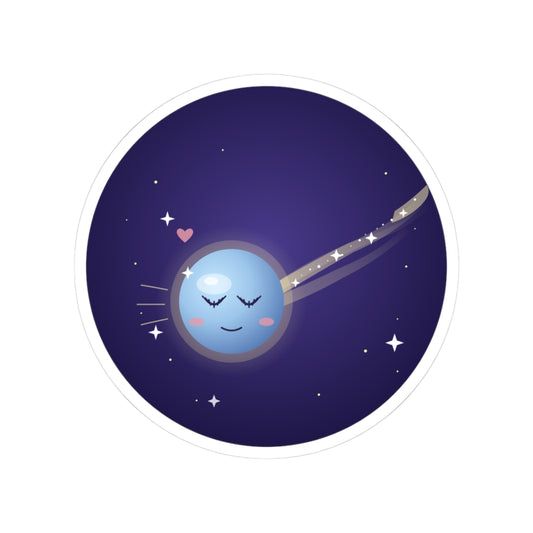 Cute Blue Comet Kiss-Cut Sticker — Kawaii Space Laptop Decal