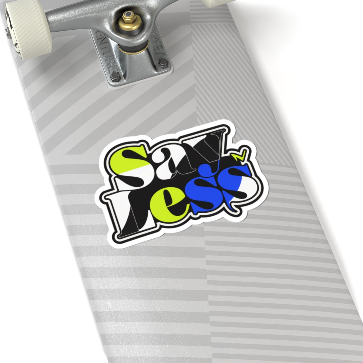 SavLess Bold Typography Kiss-Cut Sticker — Neon Lime & Blue Laptop Decal