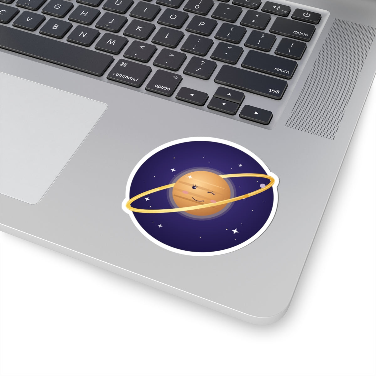 Planet Saturn Wink Sticker — Cute Space Laptop Vinyl Kiss-Cut Sticker