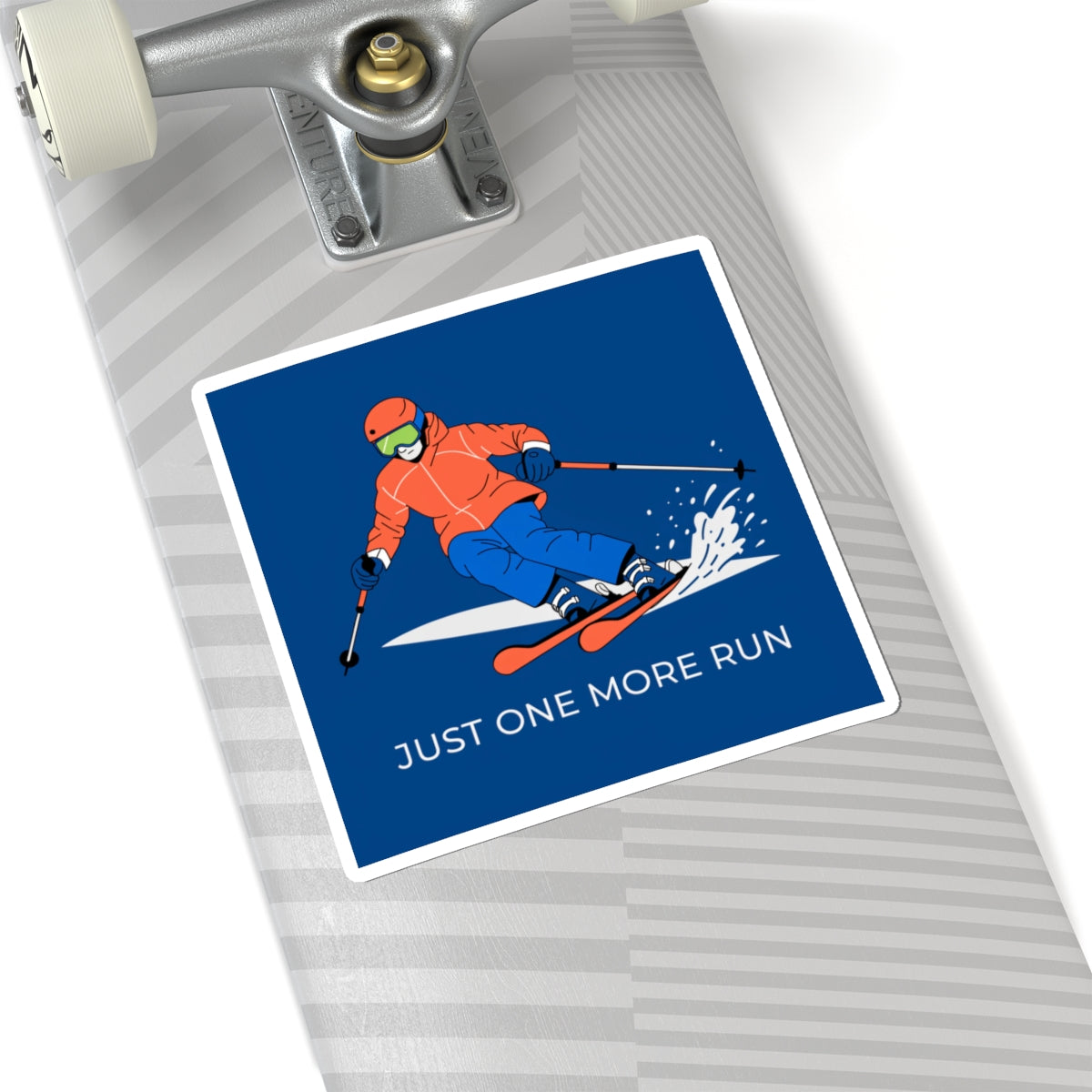 Skiing Sticker — "Just One More Run" Kiss-Cut Decal for Ski Lovers