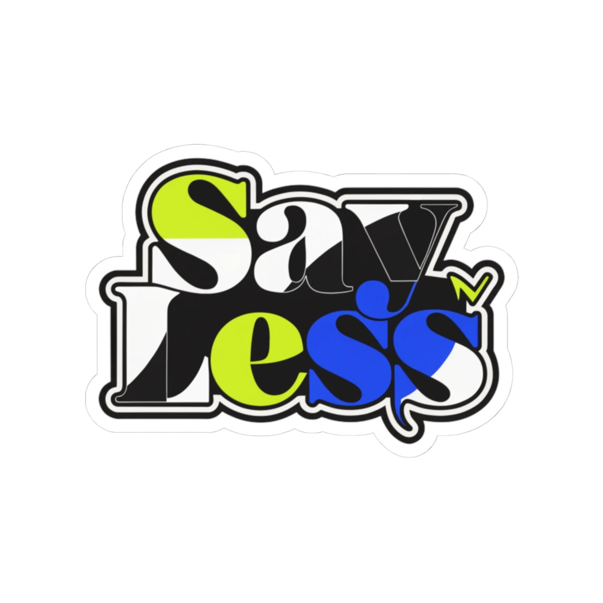 SavLess Bold Typography Kiss-Cut Sticker — Neon Lime & Blue Laptop Decal