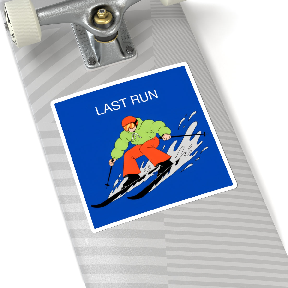 Ski 'Last Run' Kiss-Cut Sticker — Retro Skier Decal for Snow Sports Fans