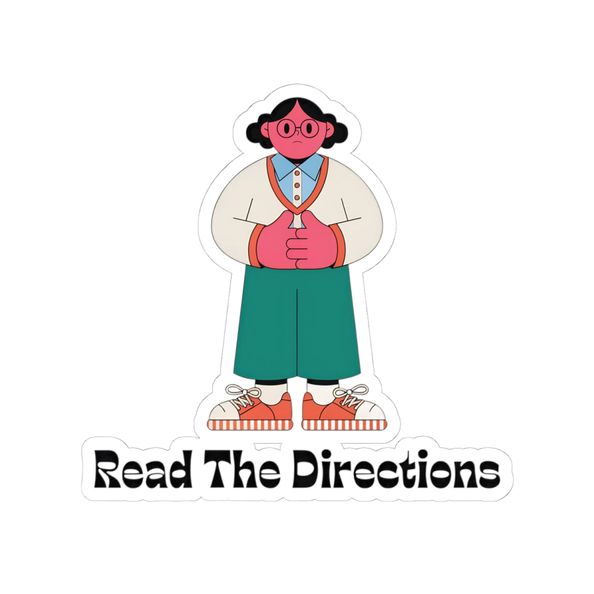 Read The Directions Sticker — Cute Instructional Character Kiss-Cut Sticker for Laptops & Notebooks